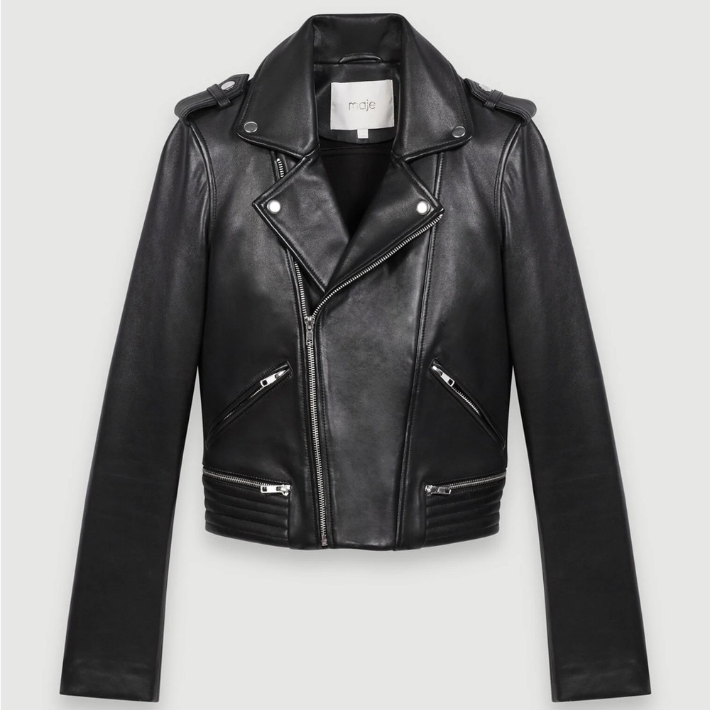 Maje Black Leather Biker-style jacket size EU36